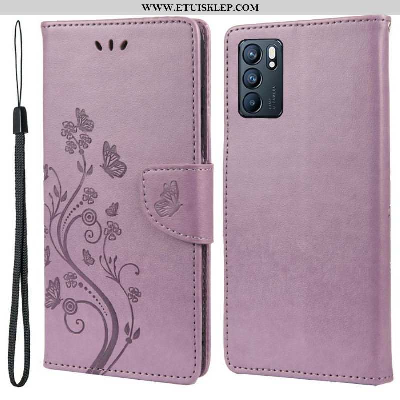 Etui Folio do Oppo Reno 6 5G Motyle I Kwiaty